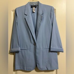 Sag Harbor Women’s Light Blue Blazer Jacket with Satin Cuffs Size 8 PETITE